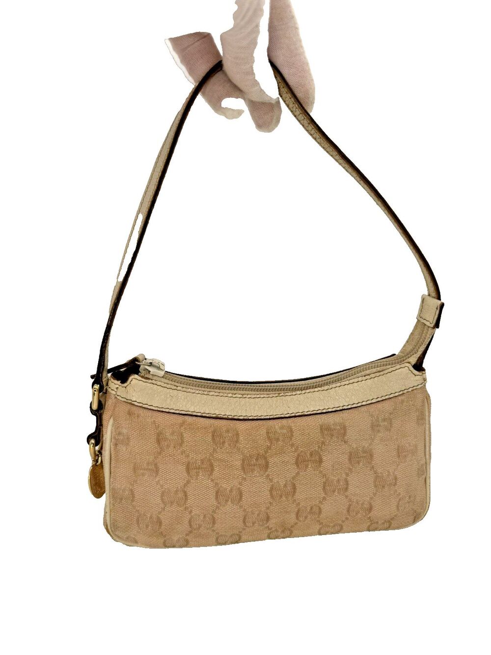Authentic GUCCI GG Canvas Accessories Pouch Bag Pink Leather Trim/125